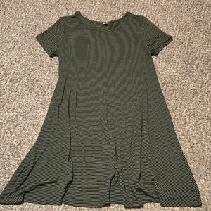 Old Navy Olive Green And Black Striped knit Swing Dress